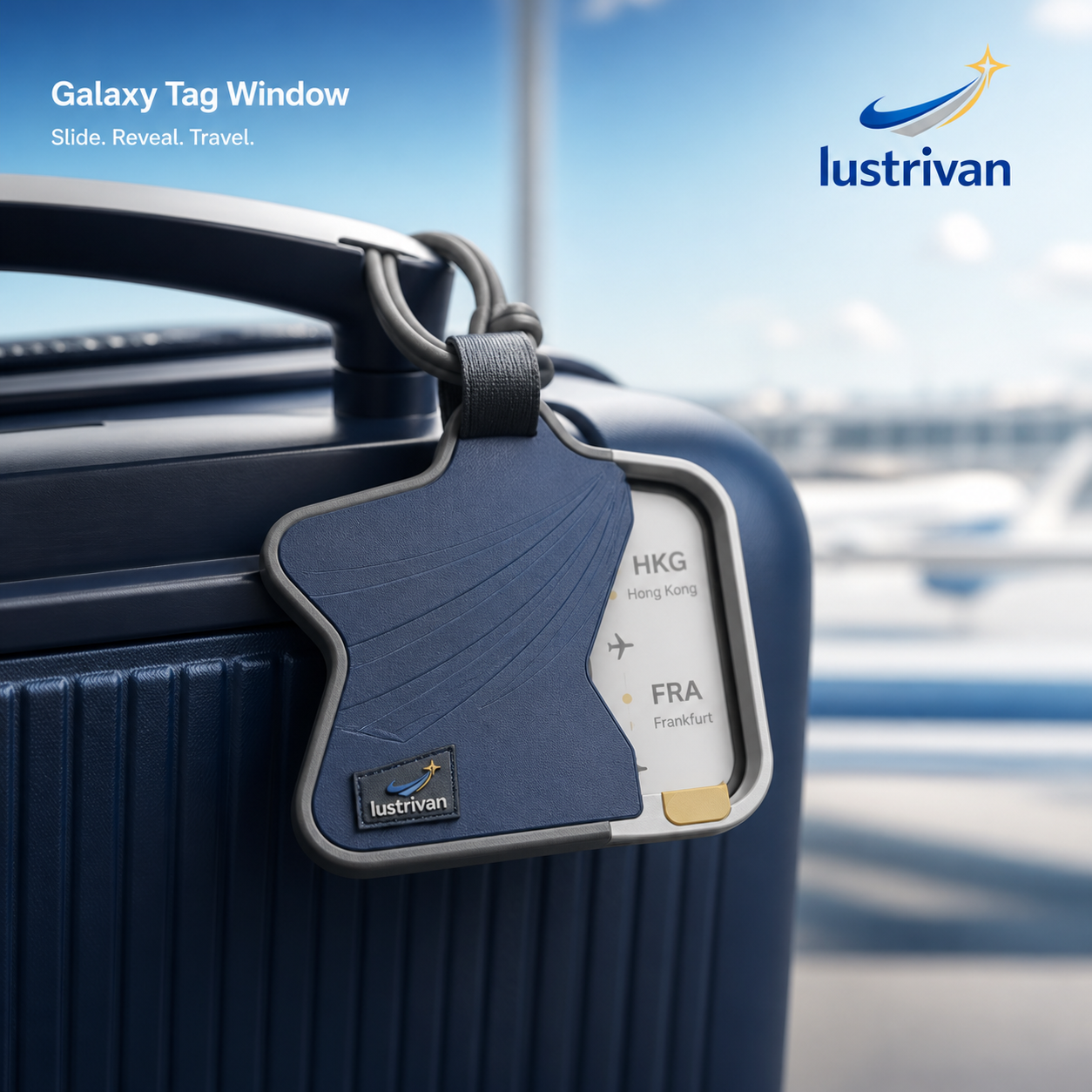 Lustrivan™ Galaxy Tag Window — Rotating Privacy Luggage Identifier