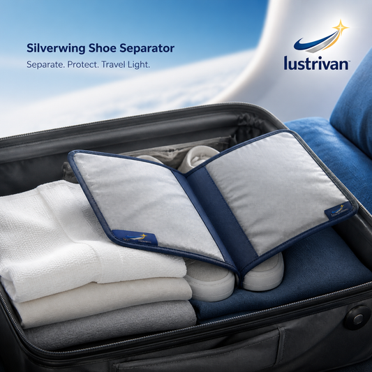 Lustrivan™ Silverwing Shoe Separator — Folding Footwear Packing Sleeve