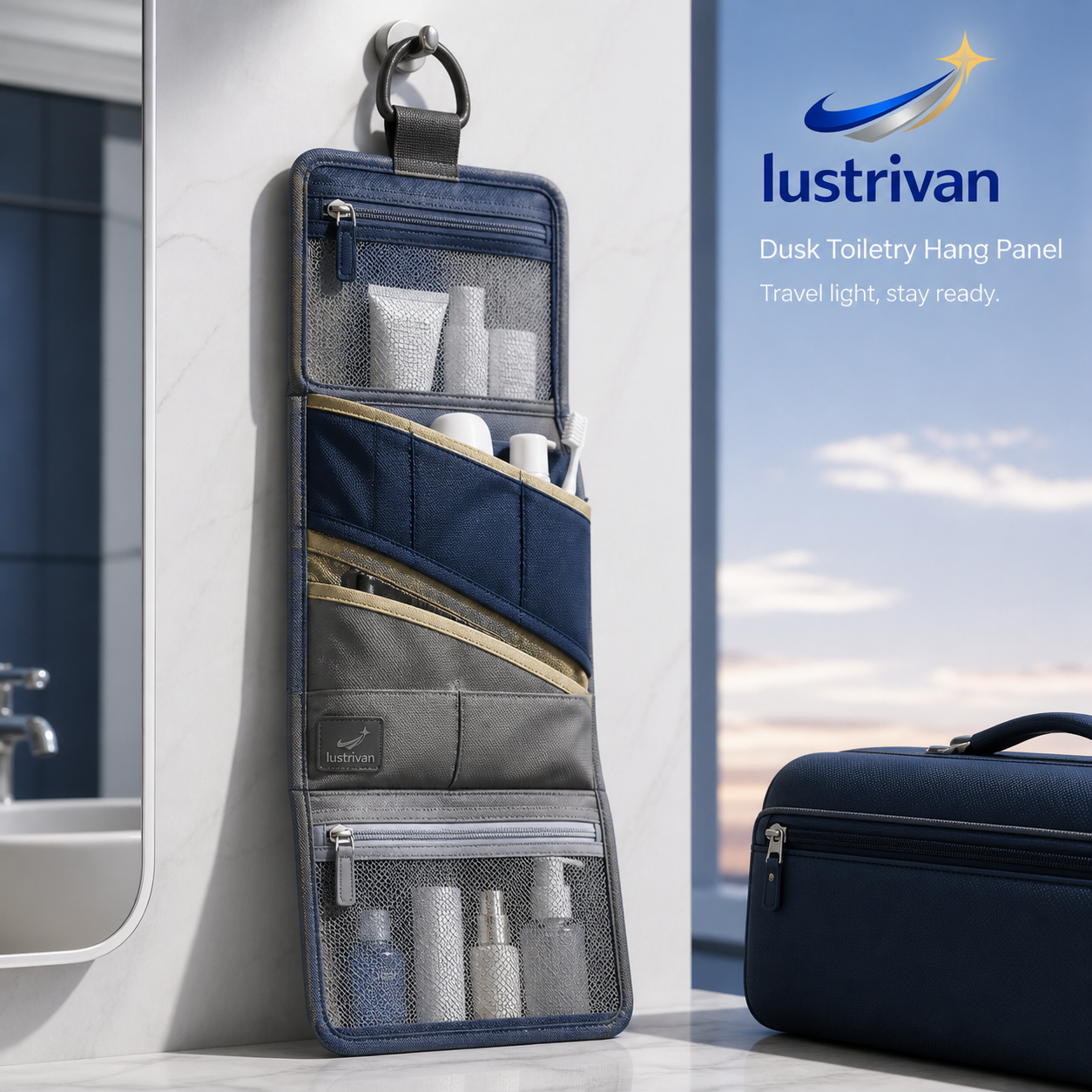 Lustrivan™ Dusk Toiletry Hang Panel — Vertical Travel Care Organizer